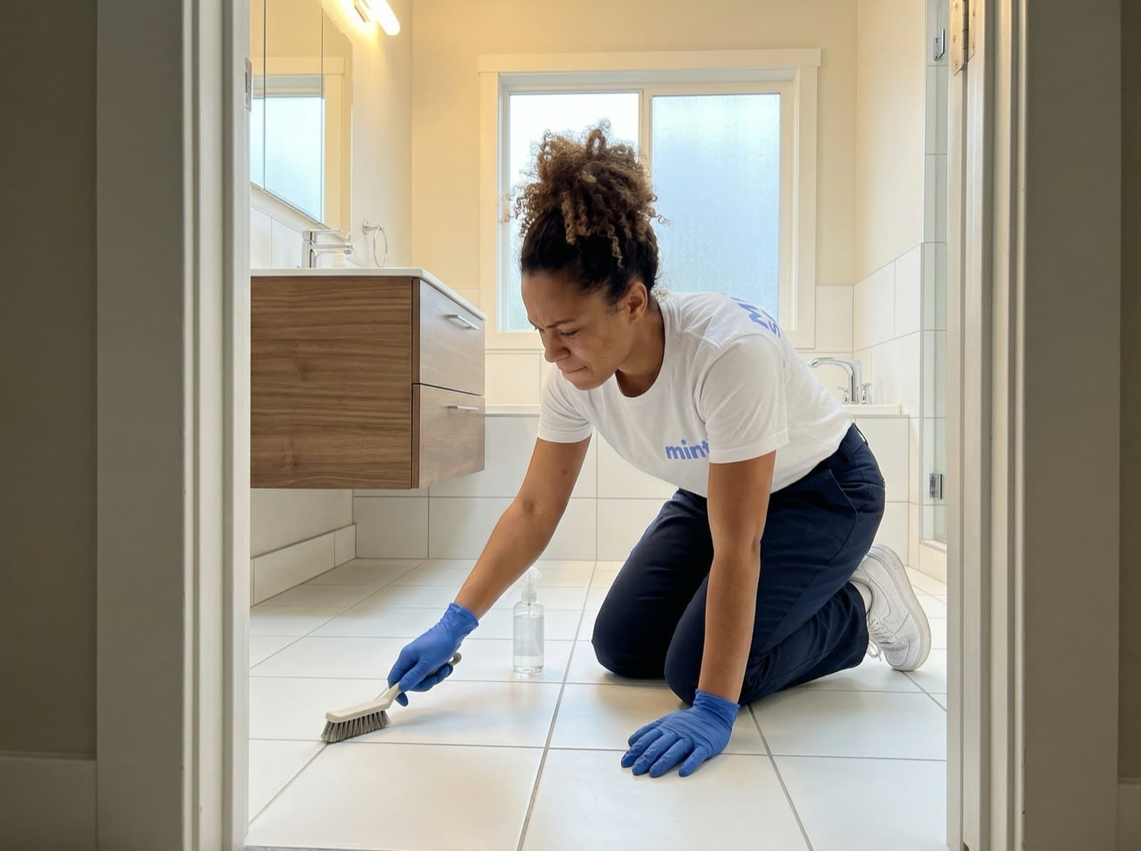 Deep cleaned bathroom tile and grout in a North Vancouver apartment