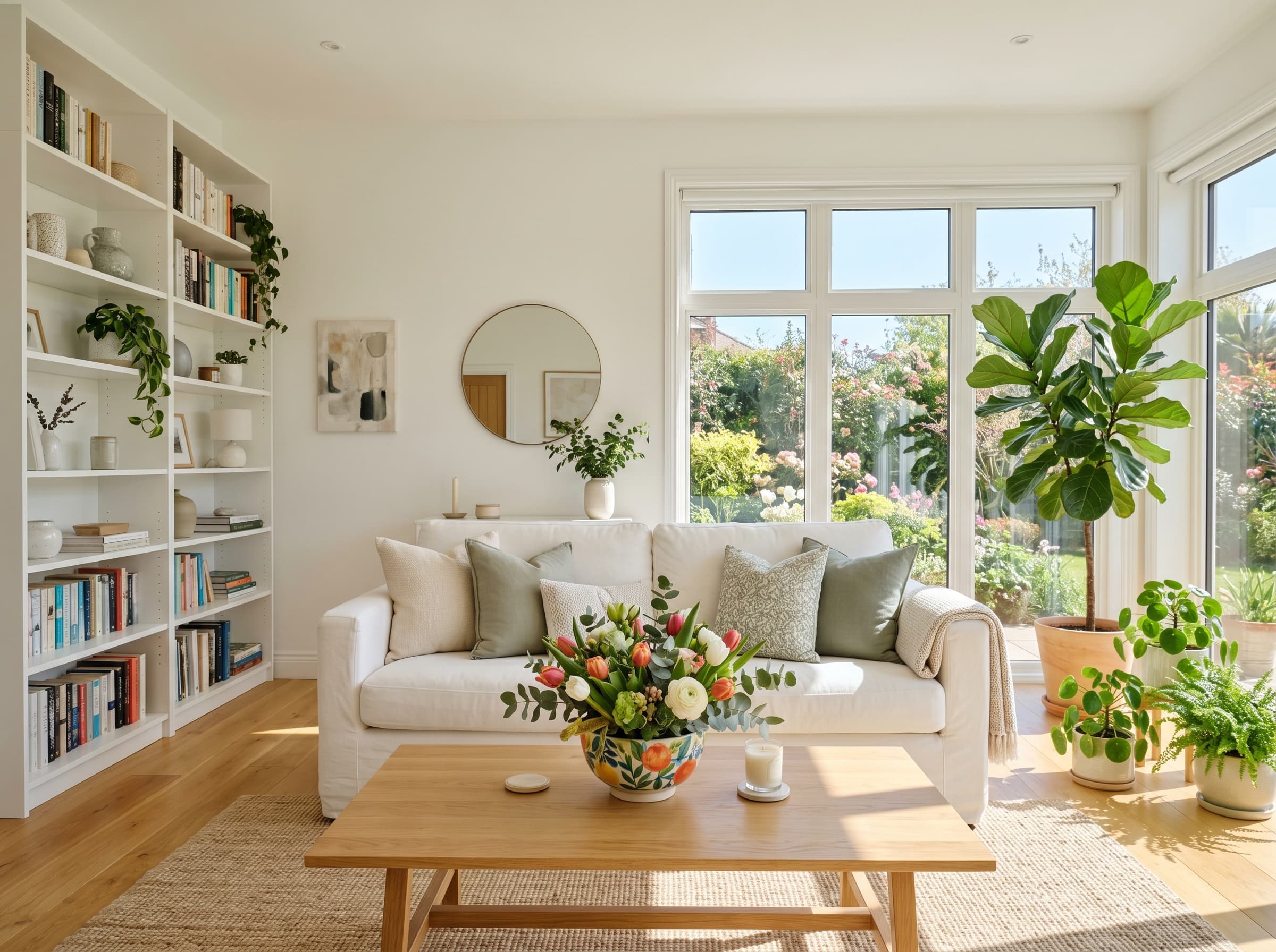 Freshly spring-cleaned bright living room with natural light and clean windows